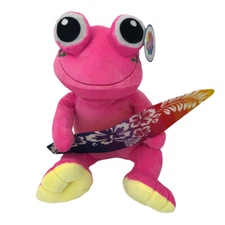 Surfer Pink Frog Plush with Surfboard Beach Ocean Surfing Stuffed Animal
