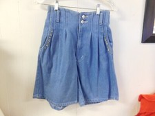Vintage High Waist Studded Pleated Womens Jeans Denim Shorts USA Made