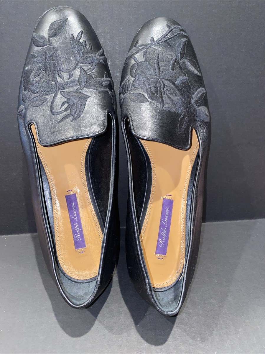 Ralph Lauren Purple Label black embroidered loafers Shoes 