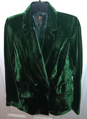 HOUSE OF HARLOW Velvet Blazer Womens Extra Small Emerald Green Tailored  Holiday