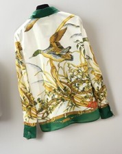 Ladies Blouse Design Green Bird   Print  Smart Casual Basic  Top  Shirt  10  12