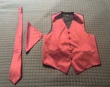 Men  s Tuxedo Vest Tie Hanker-chief Prom Wedding Maroon Burgundy XS Fits Larger