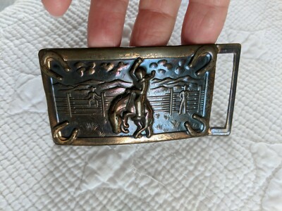 Vintage Brass Cowboy on Bucking Horse Belt Buckle