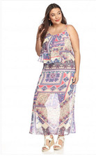 New Directions 1X Printed Popover Polyester Chiffon Fabric Maxi Dress  msrp $68.
