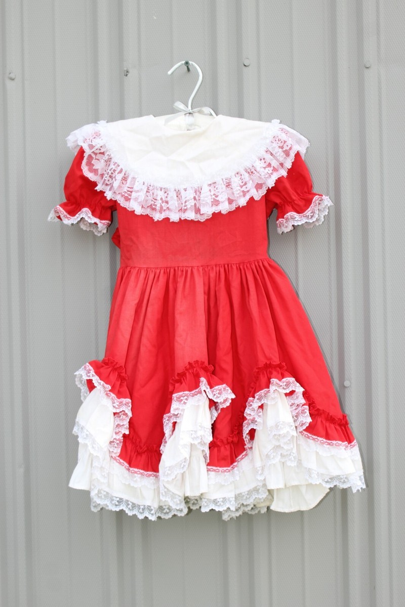 short red victorian dress Lid'l Dolly's Red White Lace Full Circle Ruffled Victorian Girls Dress Size  6X