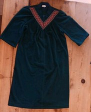 Vtg Vanity Fair M Velour Half Zip Up Robe Green Long Housecoat Ornate Ribbon