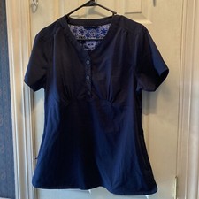 DANSKO WOMENS DARK NAVY BLUE/BLACK SCRUBS TOP SZ MEDIUM EUC