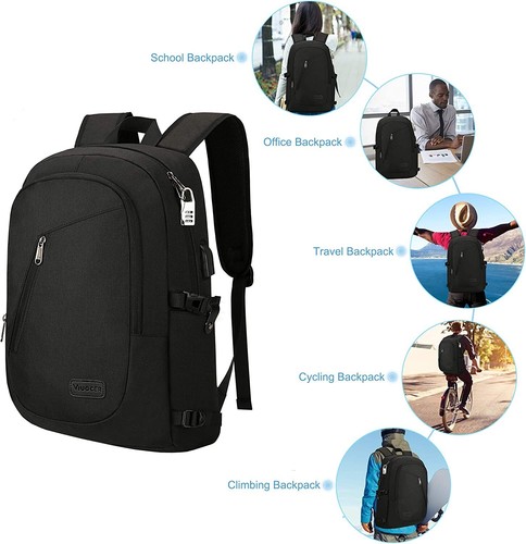 Viuocer 15.6" Anti Theft Laptop Back Pack with USB and Audio Jack Outlet...Black - Picture 2 of 9