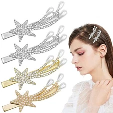 4Pcs Five-pointed Star Hairpins Rhinestone Hair Clips Elegant Duckbill Clips