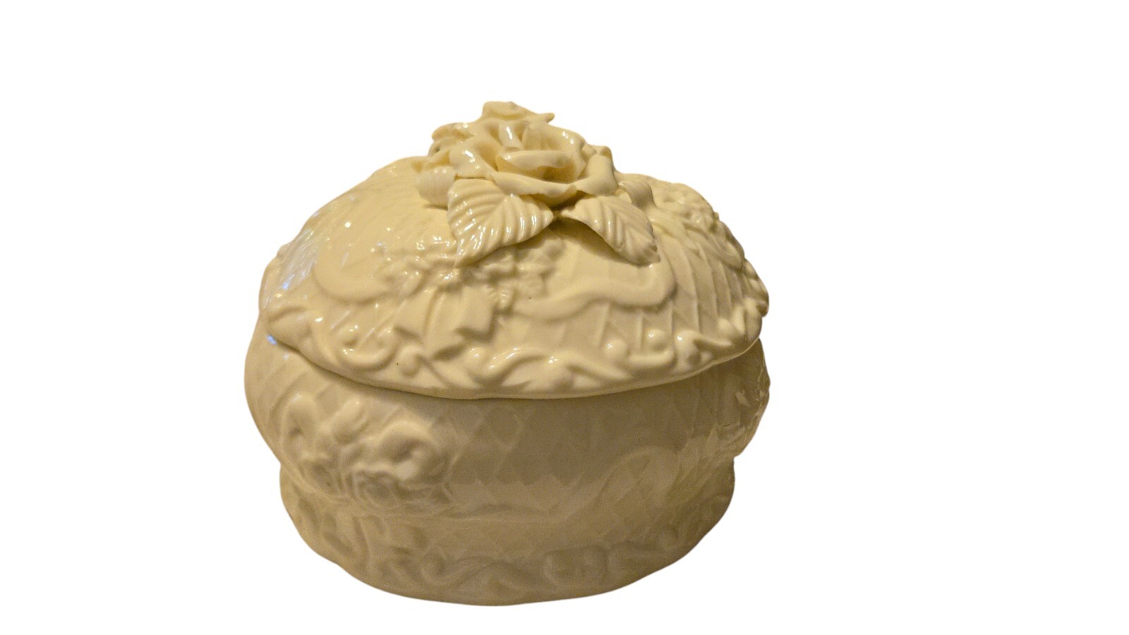Porcelain Ceramic Off-White Floral Jewelry Box with Lid