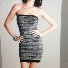 NEW Super Soft Light Knit Striped Black Strapless Dress