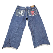 Red Monkey co Denim Jeans mens RMC  40x26 embroidered Japanese samurai baggy Y2K