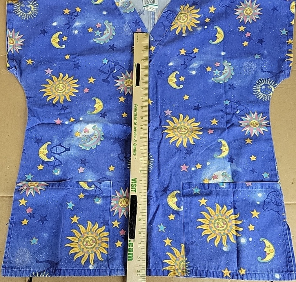 Sun Moon & Stars Simply Basic Blue Medium Scrub T… - image 8