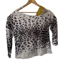 C.O.Z.Y. Top Womens Grey Long Sleeve Animal Print Casual Off The Shoulder Blouse