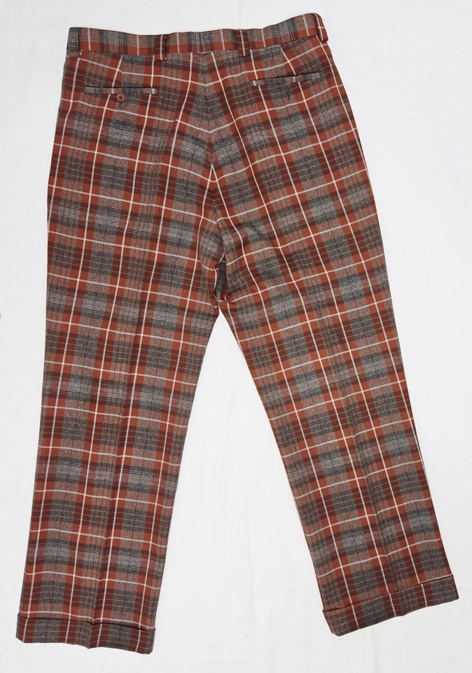 Pantalones Giorgio Brutini Para Hombre 38x35 Rojo/Gris Cuadros Tartán Puños Dobladillo Plisado Pantalones Foto 2 de 4