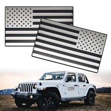 2 Pack Embossed 3D Metal American Flag Emblem Decal Stickers, 5" x 3" Silver