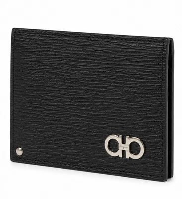 Salvatore Ferragamo Revival Gancini Étui Cartes En Cuir Noir - Photo 1/4