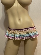 Leopard Metallic Ruffle Stretch Micro Mini Skirt Exotic Dancer Lingerie Stripper