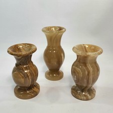 3 Vtg Onyx 4.5"/5.25" Marble Carved Natural Stone Bud Vases Neutral Earth Tones
