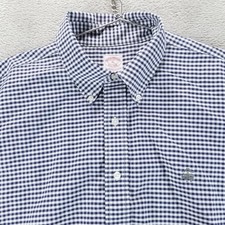 Brooks Brothers Shirt Mens XL Blue Gingham Oxford Non Iron Supima Cotton