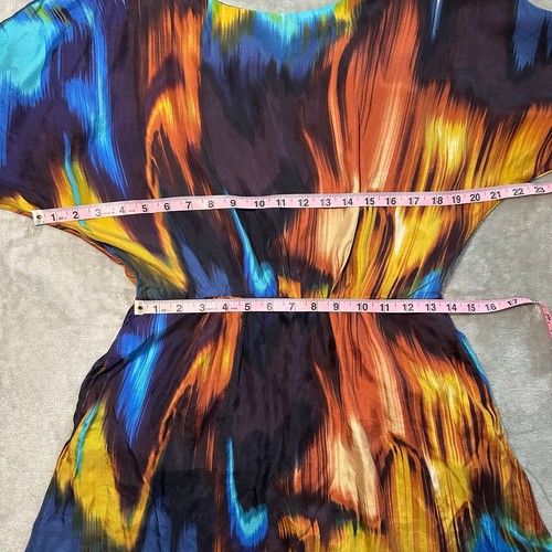 Single Silk Mini Dress Women Size M Multicolor Art to Wear Maximalist Artsy Vtg - Picture 6 of 11