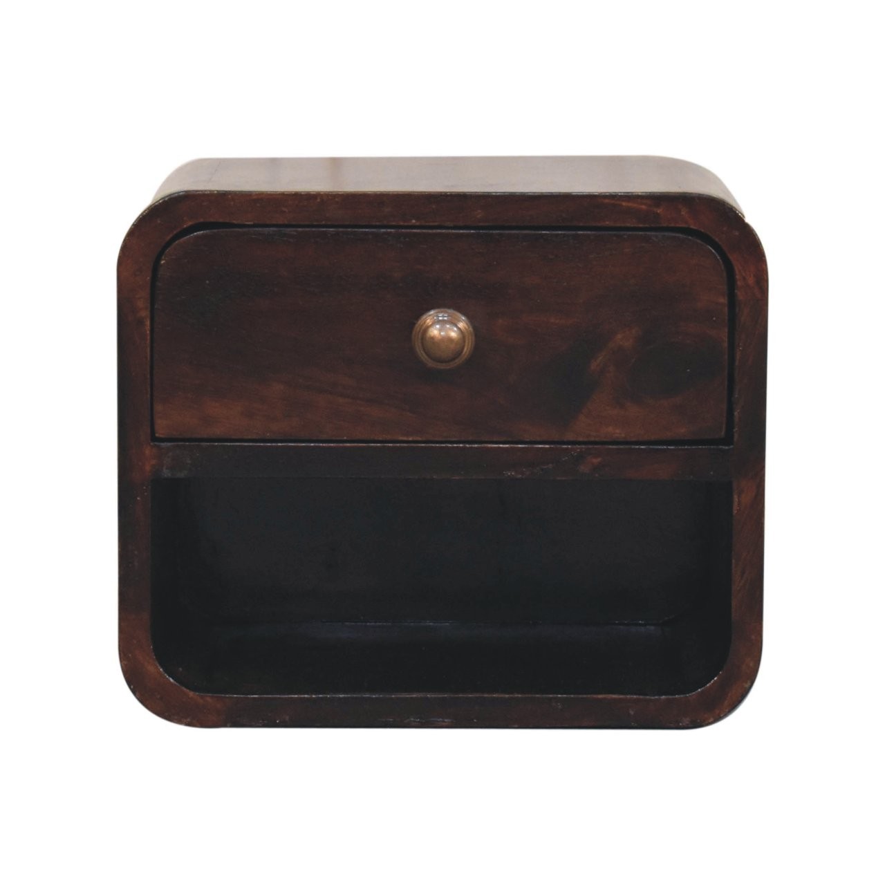 Small Walnut Floating Bedside Table with Open Storage