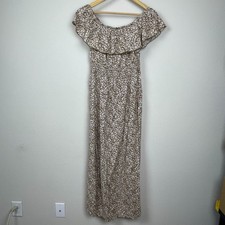 Old Navy Maxi Dress Size S Brown White Geometric Prairie Flutter Sleeve Festival