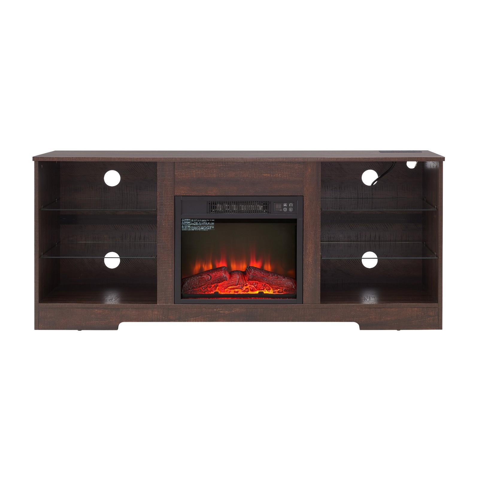 58" Electric 3D Fireplace TV Stand with USB Charging Glass Shelves for 32-62" TV