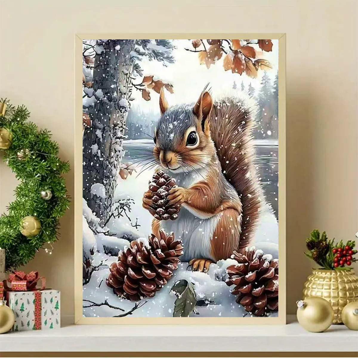 Winter Squirrel Diamond Art Kits for Adults,5D Diamond Painting Kits for Beginne