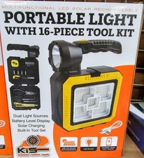 Solar Powered 4-in-1 Lantern, Flash Light, 16 Piece Tool Kit, Power Bank Combo