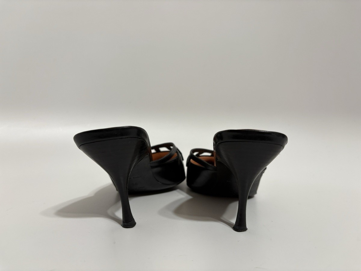 靴 Prada Leather Mule 37 Replaced Heels Vtg Prada Black Leather Mule Heels 36 | eBay