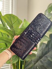 Ann Taylor Black Whiting & Davis Style Mesh Clutch Rhinestone Evening Bag