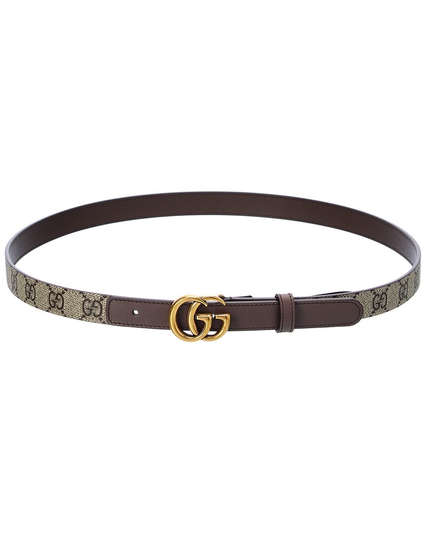 Gucci Double G Thin Gg Supreme Canvas - Leather Belt Womens 110 70290₽