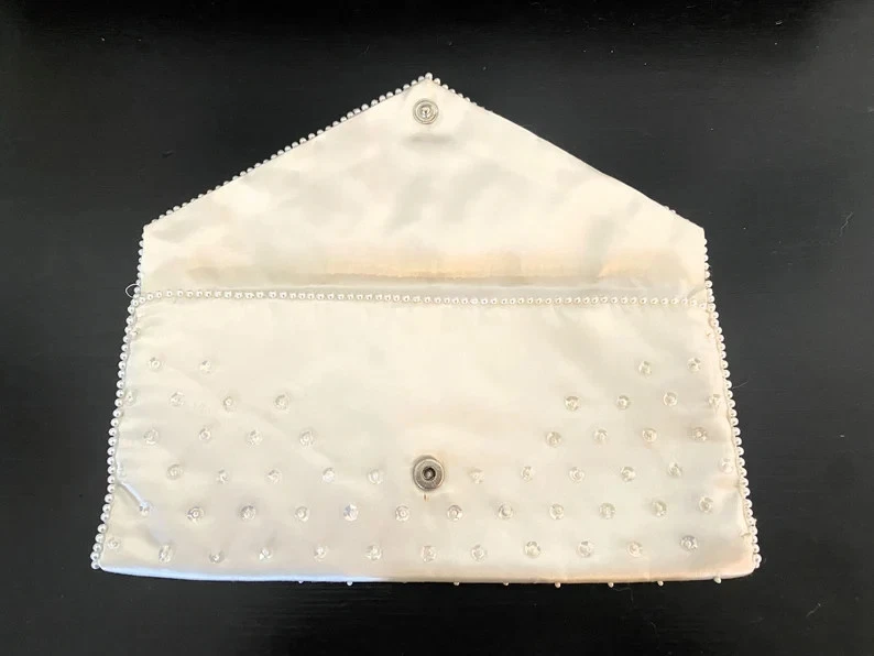1940's Bon Soir White Beaded Envelope Clutch Evening Bag with Italian Beads - Image 3 of 4