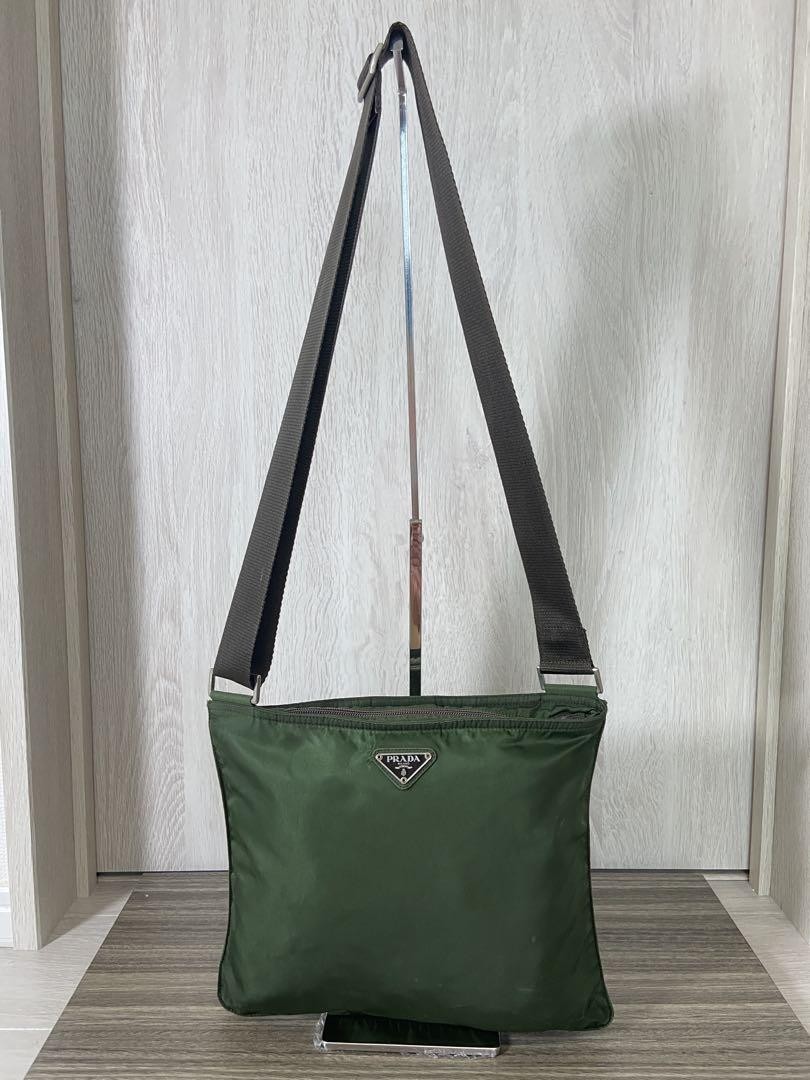Prada Nylon Shoulder Bag with Triangle Logo Plate Khaki Japan