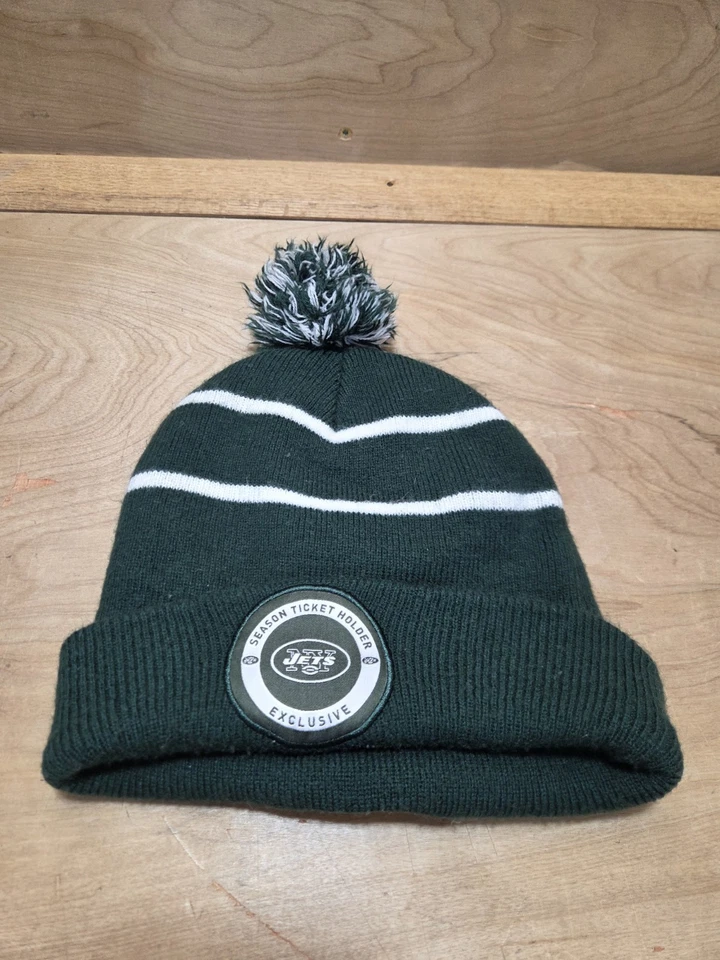 NFL New York Jets Tejido Pom Gorro Calavera Gorra Blanco/Verde-PORTABOLETOS DE TEMPORADA Foto 3 de 4