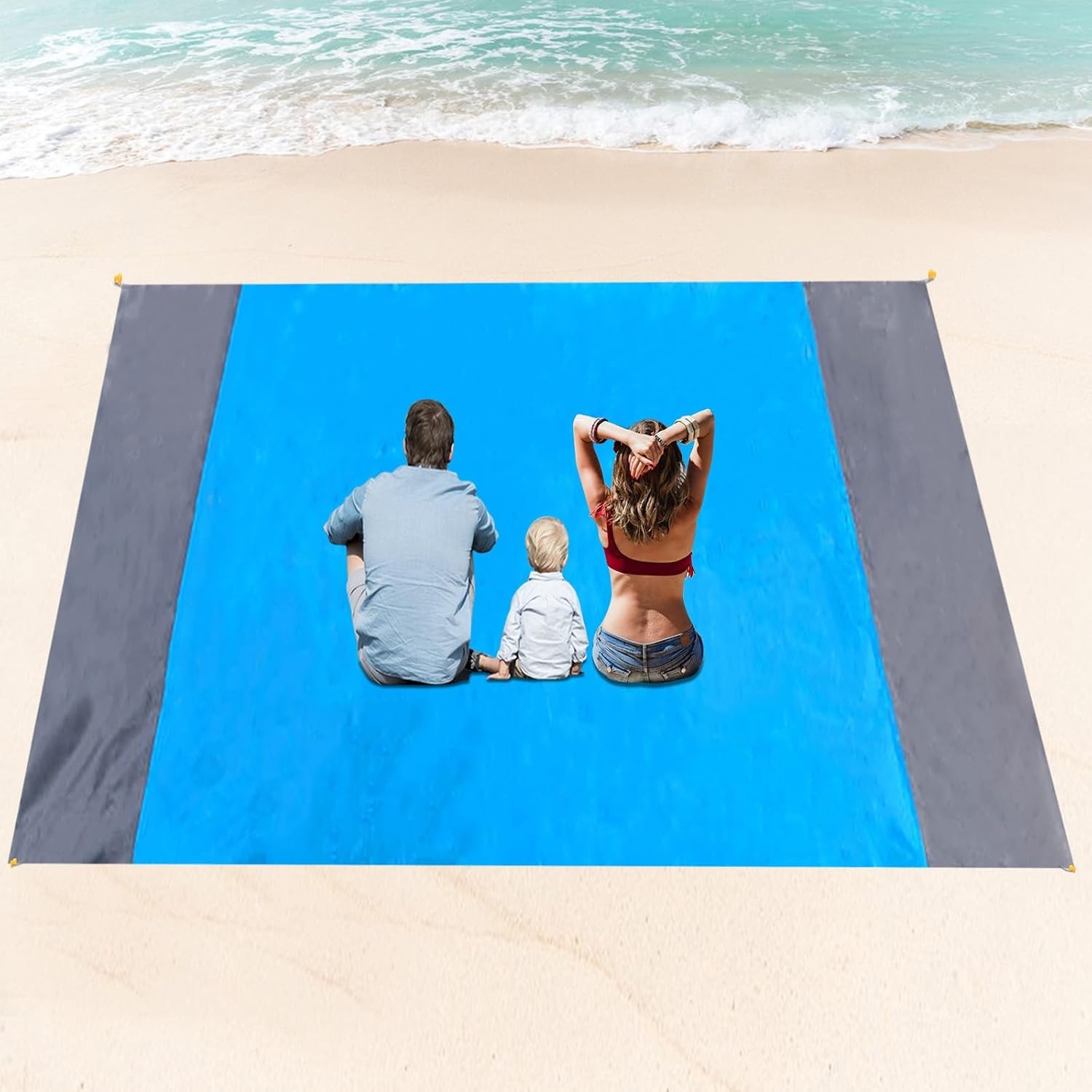 Beach Blanket 200x250cm Large Picnic Mat Sandproof Waterproof with 4 Stakes - Image 2