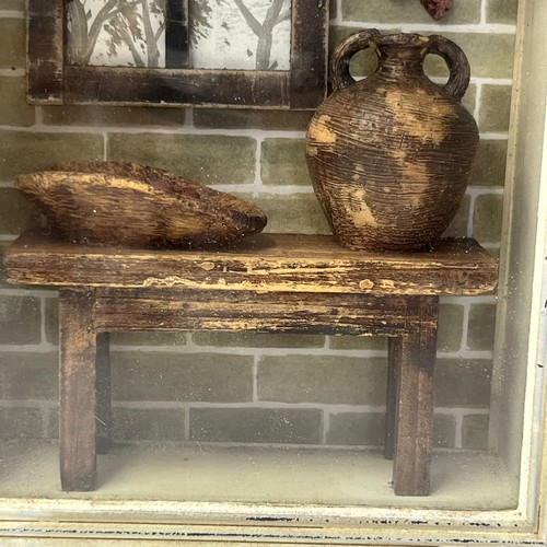 Shabby Chic Hanging Wall Shelf ~ Shadow Boxes ~Pottery with a corn cob and Plate - Picture 3 of 13