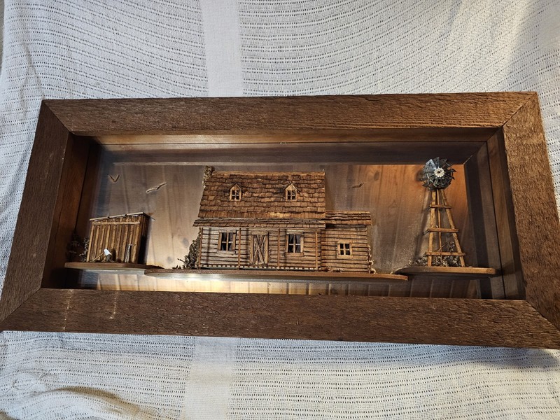 VINTAGE RETRO MID CENTURY DIORAMA FOLK CABIN 3D MIRRORED SHADOW BOX WALL ART MCM