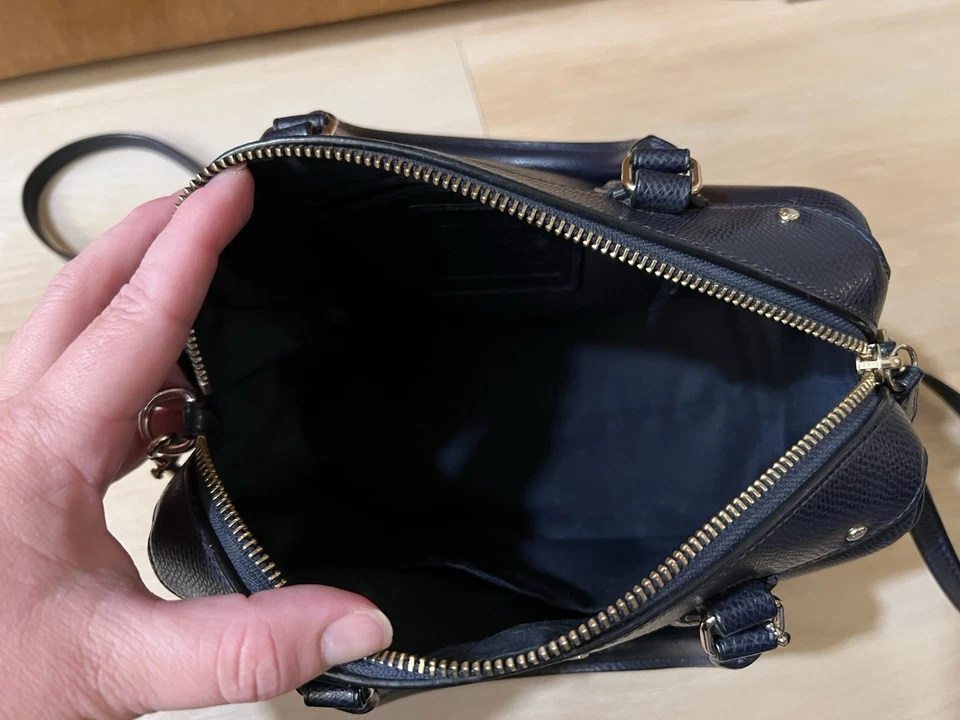 Coach Mini Bennett Satchel 2 Way Crossbody Handbag Crossgrain Leather Navy 36624 - Image 3 of 4