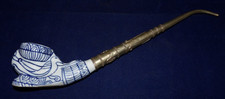 Très propre pipe à tabac porcelaine et métal moyen oriental porcelaine blanche/bleue