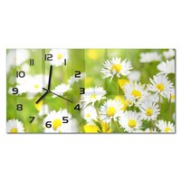 Wanduhr Glasuhr Aus Glas Im Querformat GäNseblüMchen Schwarze Zeiger 60X30 Cm