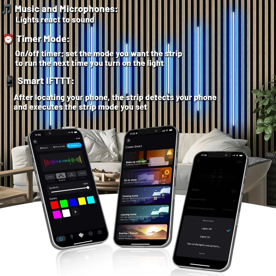 RGB Black Smart Recessed Lighting for Acoustic Panel, 6 Pcs WiFi LED Strip Li... - Image 3 of 4