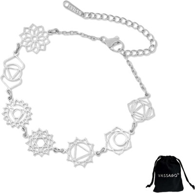 Chakra Armband für Frauen Edelstahl Armband mit 7 Chakra Anhängern für Yoga Reik