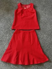 70s Collegian Of California red polka dot sleeveless top and A-line skirt set.
