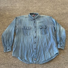 Vintage Tommy Hilfiger Mens Button Up Shirt XL Linen Blue Chambray Two Pocket