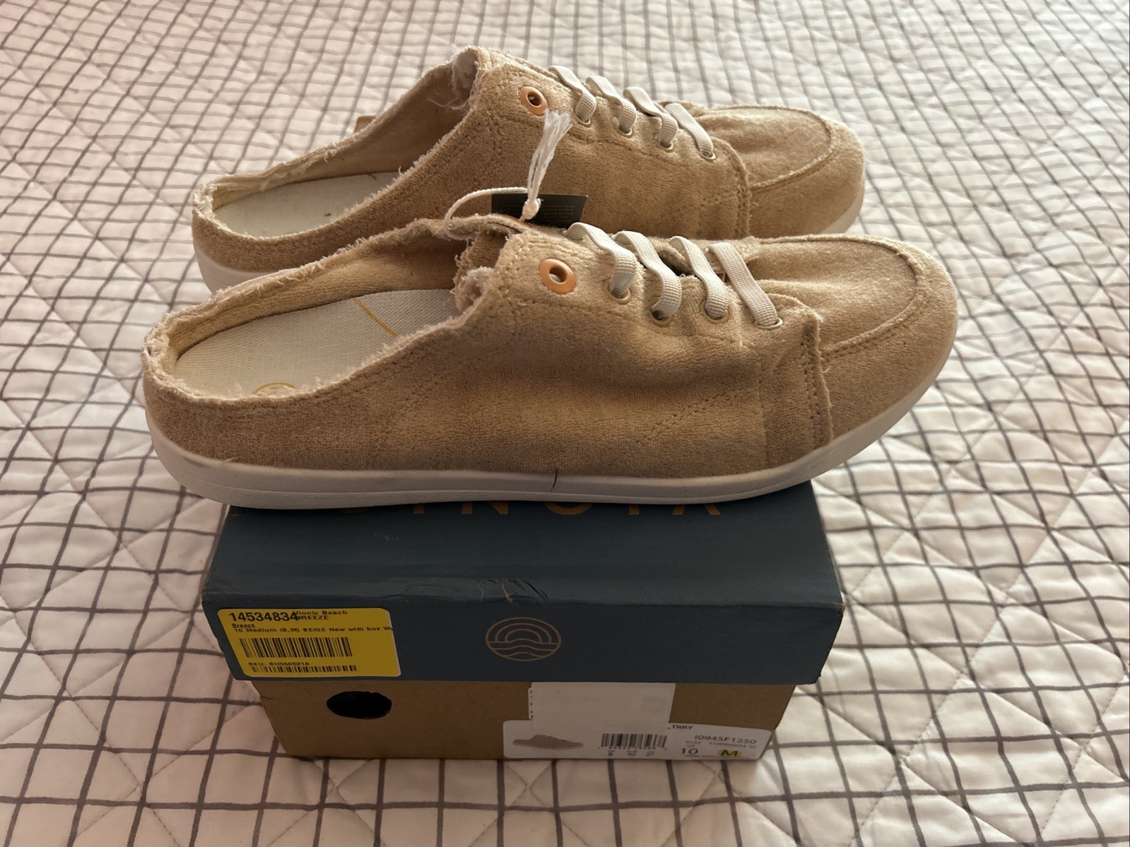 New! Vionic Beach Breeze Cream/Tan Slip-on Backless Mule Sneaker, Size 10