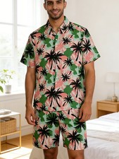 Men's Tracksuit Set Short Sleeve Hawaii 2 Piece Gym Outfit Running Sportswear