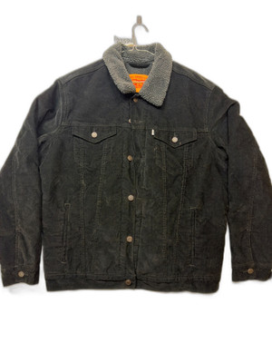 Levi's schwarze Cordjacke mit Knopfleiste Trucker Fleece gefüttert Gr. XL Herren Freizeit