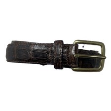 Vintage Italian Leather Belt Croc Crocodile Embossed Brown Solid Brass Buckle